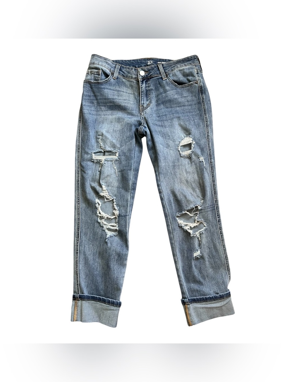 NY & CO Mid-Rise Distressed Boyfriend Cuffed Ankle Jeans size 4